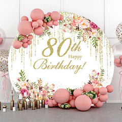 Aperturee - Floral Gold Tassels Round 80th Birthday Backdrop