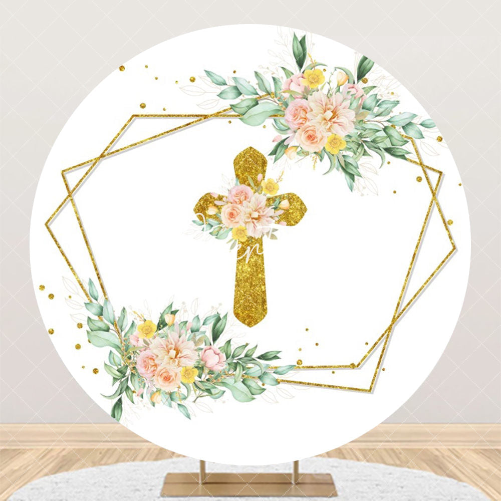 Aperturee - Floral Golden Cross Diamond Round Easter Backdrop