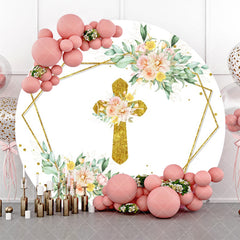 Aperturee - Floral Golden Cross Diamond Round Easter Backdrop