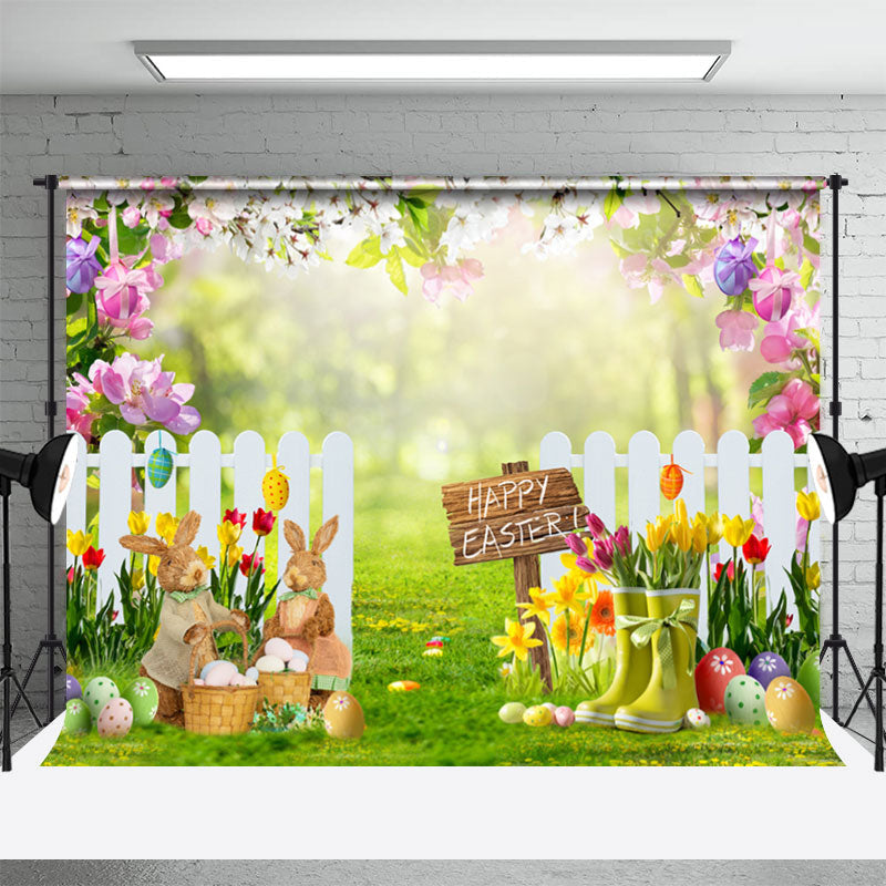 Aperturee - Floral Grassland Eggs Fence Bokeh Easter Backdrop