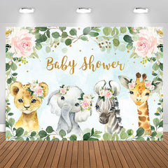Aperturee - Floral Green Leaves Animals Baby Shower Backdrop for Girls