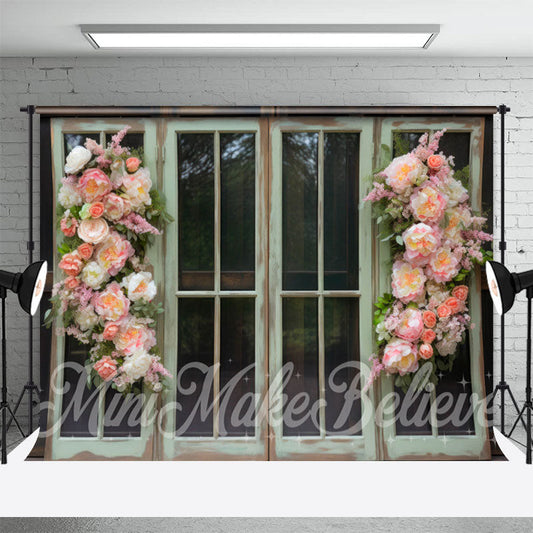 Aperturee - Floral Spring Wooden Room Set Backdrops for Photo