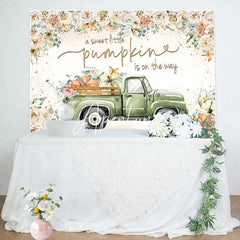Aperturee - Floral Sweet Pumpkin Green Car Baby Shower Backdrop