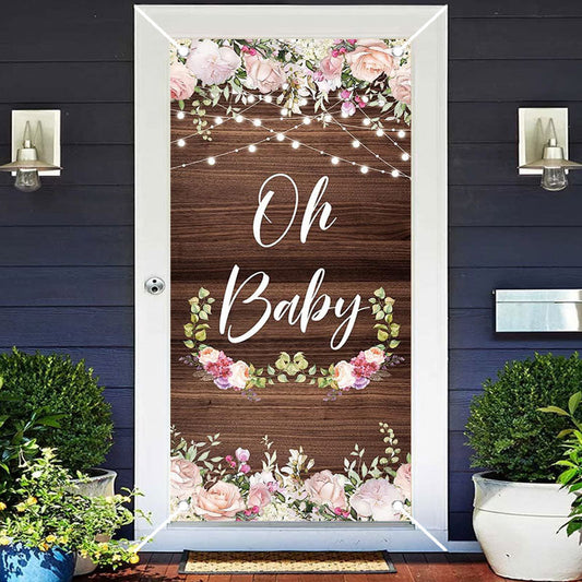 Aperturee - Floral Wooden Board Texture Baby Shower Door Cover