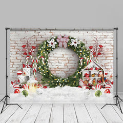 Aperturee - Floral Wreath Cloud Brick Wall Christmas Backdrop
