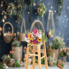 Aperturee - Flower Basket Easter Eggs Indoor Bokeh Photo Backdrop