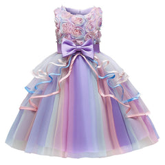 Aperturee - Flower Girl Ruffles Lace Party Wedding Kids Dress
