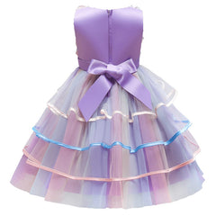 Aperturee - Flower Girl Ruffles Lace Party Wedding Kids Dress