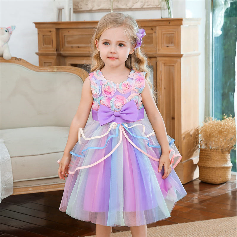 Aperturee - Flower Girl Ruffles Lace Party Wedding Kids Dress