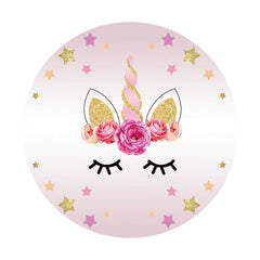 Aperturee - Flower Unicorn Round Happy Birthday Backdrop For Girl