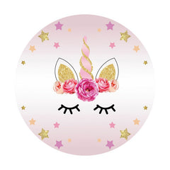 Aperturee - Flower Unicorn Round Happy Birthday Backdrop For Girl
