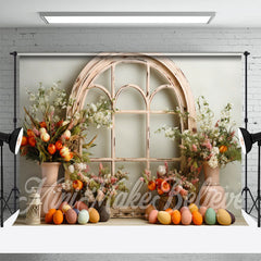Aperturee - Flowers Colorful Eggs Arch Window Easter Backdrop