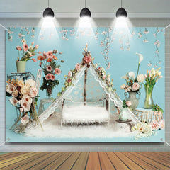 Aperturee - Fluffy Blanket Floral Birthday Cake Smash Backdrop
