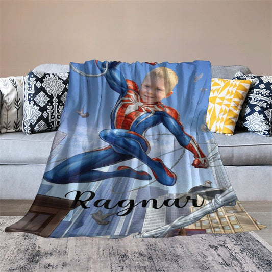 Aperturee - Flying Strong Hero Cobweb City Custom Photo Blanket