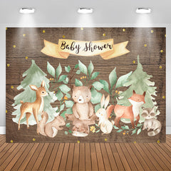 Aperturee - Forest Animal Wooden Gold Glitter Backdrop for Baby Shower