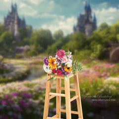 Aperturee - Forest Flowers Castle Portrait Picture Backdrop