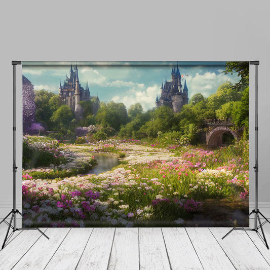 Aperturee - Forest Flowers Castle Portrait Picture Backdrop