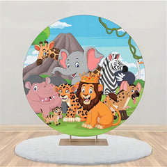 Aperturee - Forest Mountain Animlas Round Backdrop For Birthday