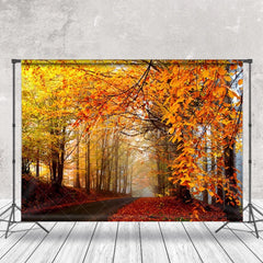 Aperturee - Forest Road Covered With Red Fallen Leaves Backdrop