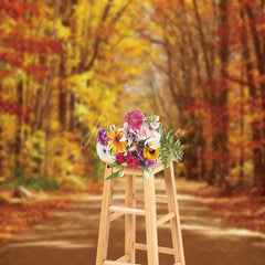 Aperturee - Forest Road Yello Leaves Fall Photography Backdrop