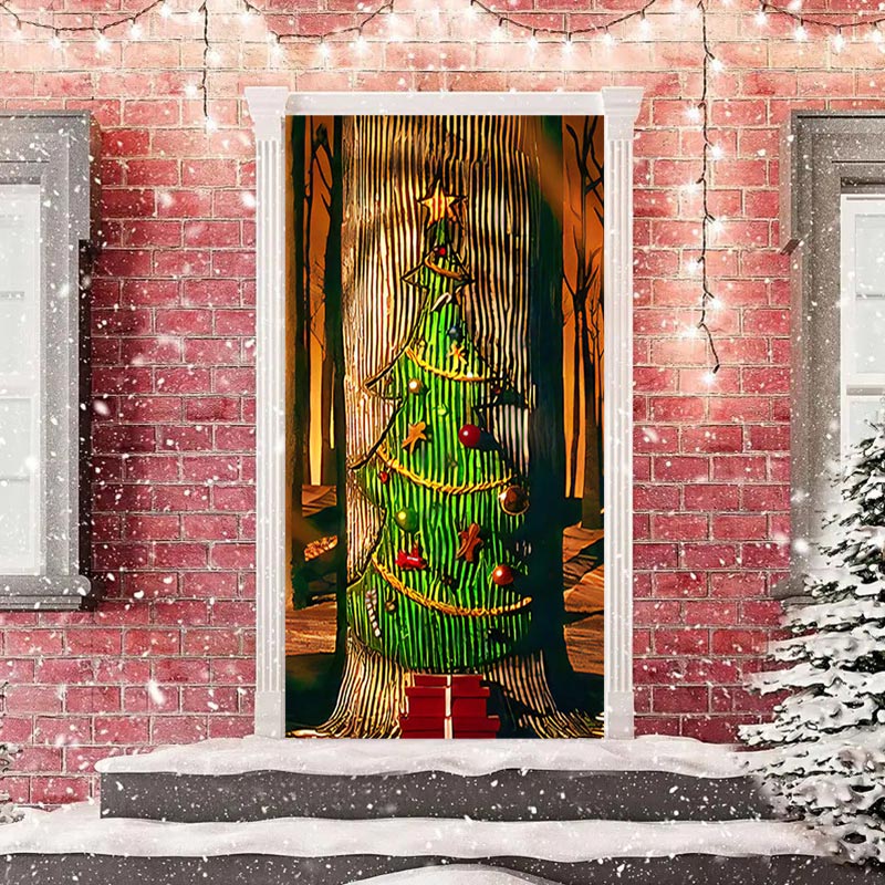 Aperturee - Forest Xmas Tree Bokeh Merry Christmas Door Cover