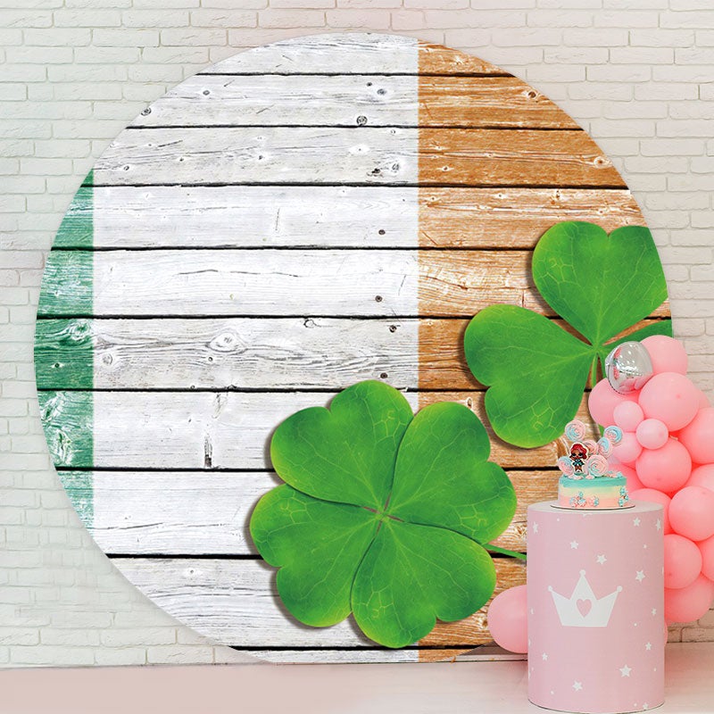 Aperturee - Four Leaf Clover And Wood Round Birthday Backdorp