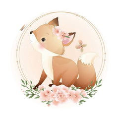 Aperturee - Fox And Pink Floral Round Baby Shower Backdrop