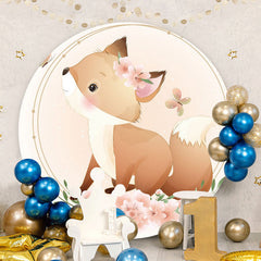 Aperturee - Fox And Pink Floral Round Baby Shower Backdrop