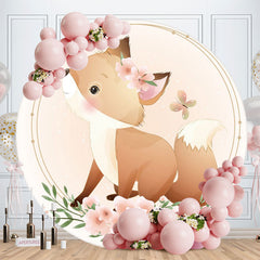 Aperturee - Fox And Pink Floral Round Baby Shower Backdrop