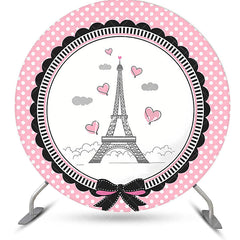 Aperturee - French Eiffel Tower Elegant Pink Dots Round Backdrop