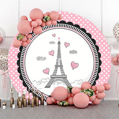 Aperturee - French Eiffel Tower Elegant Pink Dots Round Backdrop