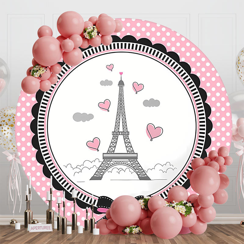 Aperturee - French Eiffel Tower Elegant Pink Dots Round Backdrop
