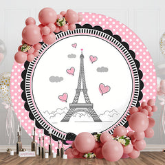 Aperturee - French Eiffel Tower Elegant Pink Dots Round Backdrop