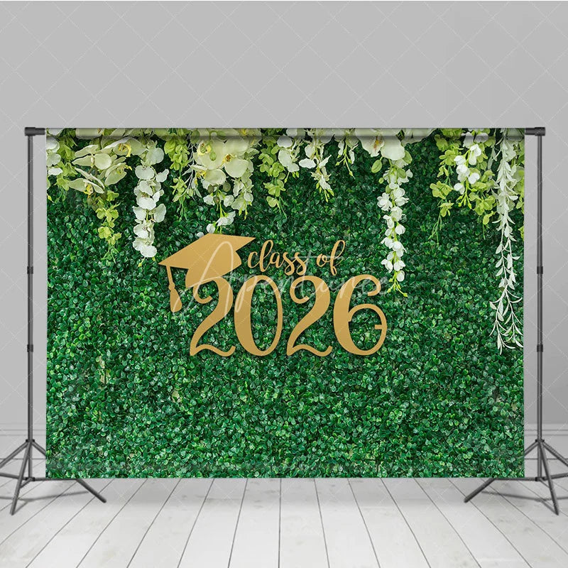 Aperturee - Fresh White Flower Green Grass Graduation Backdrop