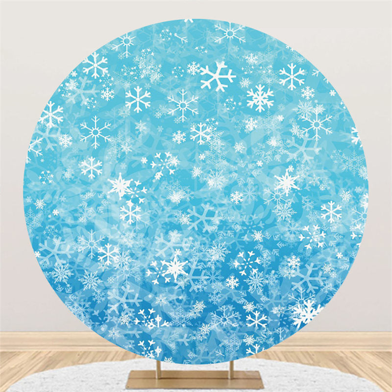 Aperturee Frozen Blue Snowflake Winter Simple Round Backdrop