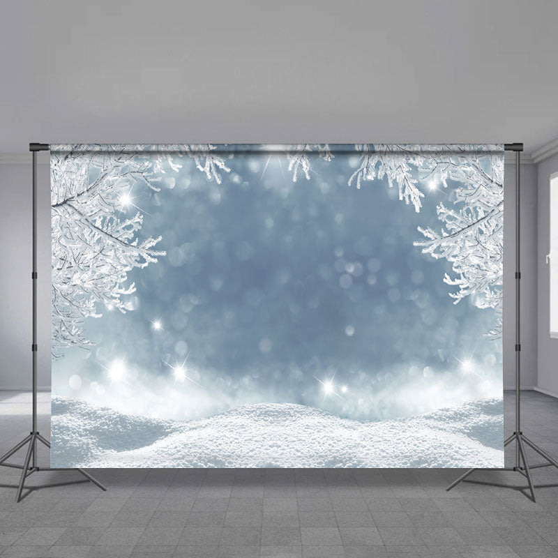Aperturee - Frozen Ice Trees Bokeh Snowy Winter Scene Backdrop
