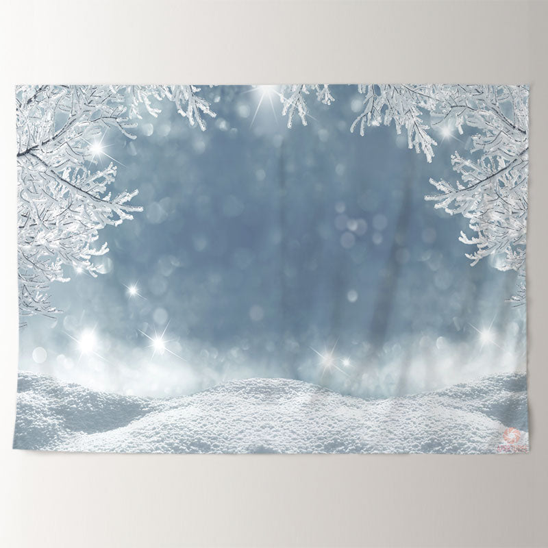Aperturee - Frozen Ice Trees Bokeh Snowy Winter Scene Backdrop