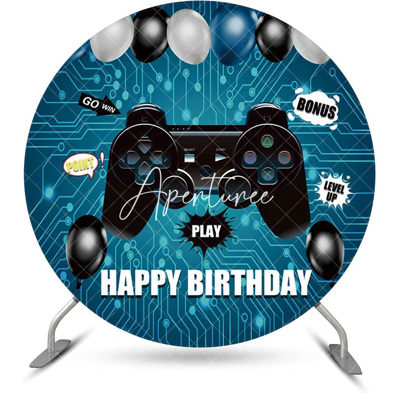 Aperturee - Gamepad Blue Circuit Board Round Birthday Backdrop