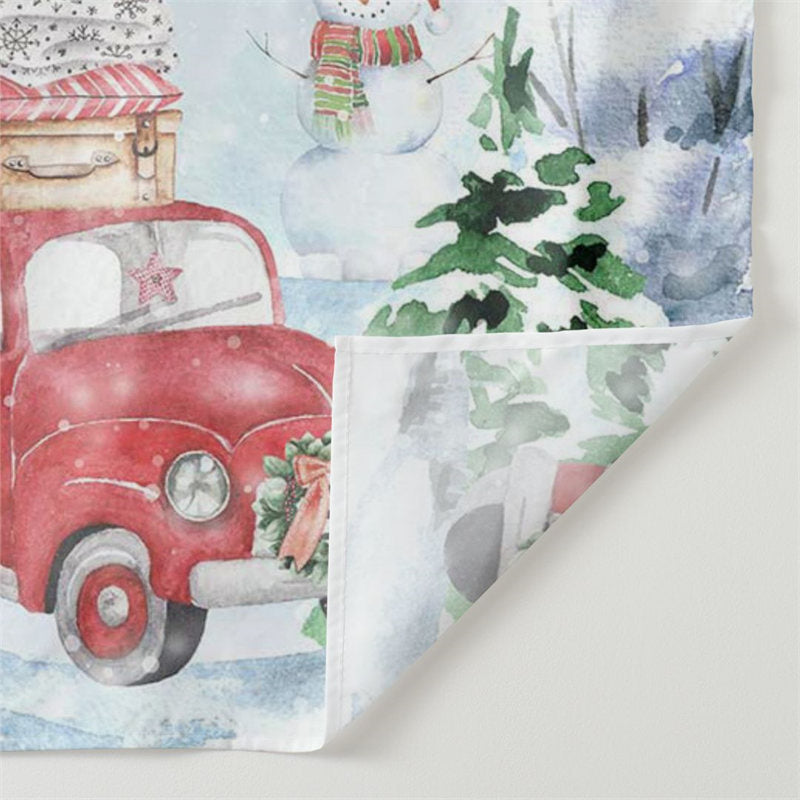 Aperturee - Gift Red Truck Snowman Tree Christmas Backdrop