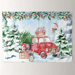 Aperturee - Gift Red Truck Snowman Tree Christmas Backdrop