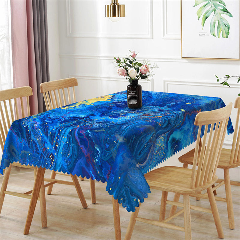 Aperturee - Gilt Blue Water Flow Texture Rectangle Tablecloth
