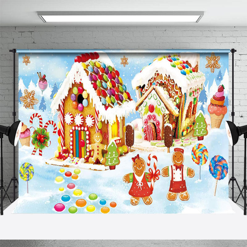 Aperturee - Gingerbread Snow Candyland Winter Christmas Backdrop