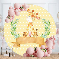 Aperturee - Giraffe Yellow White Dots Round Cartoon Backdrops for Kids