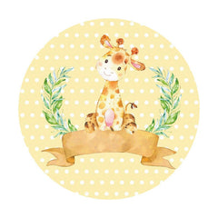 Aperturee - Giraffe Yellow White Dots Round Cartoon Backdrops for Kids