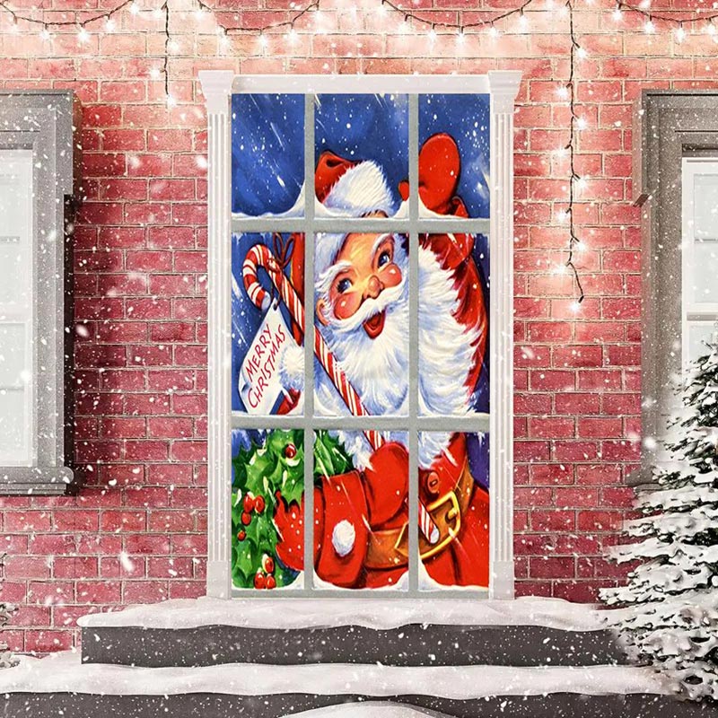 Aperturee - Glass Window Santa Claus Merry Christmas Door Cover