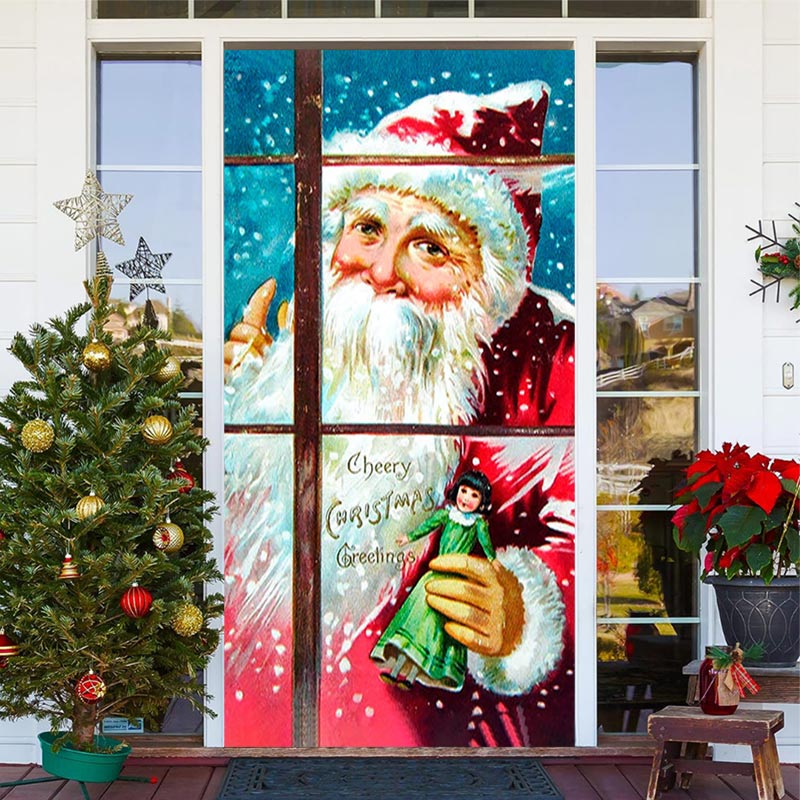 Aperturee - Glass Window Santa Claus Snoey Christmas Door Cover