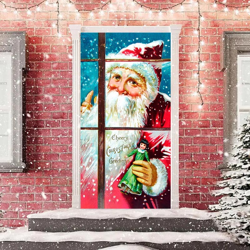 Aperturee - Glass Window Santa Claus Snoey Christmas Door Cover
