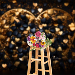 Aperturee - Glitter Black Golden Heart Valentines Day Backdrop