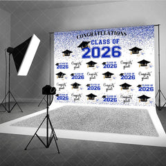 Aperturee - Glitter Blue Congratulations Class Of 2026 Backdrop