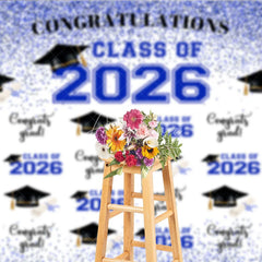 Aperturee - Glitter Blue Congratulations Class Of 2026 Backdrop